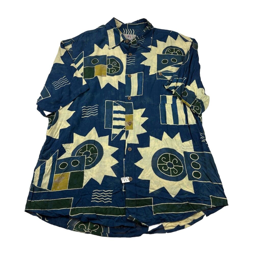 Vintage Territory Ahead Button Up Shirt Mens 2XL All Over Print Aztec